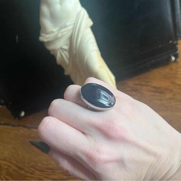 Vintage Large Oval DARK Blue Chunky Cabochon 925 Sterling Silver MEXICO Ring - Picture 7 of 16